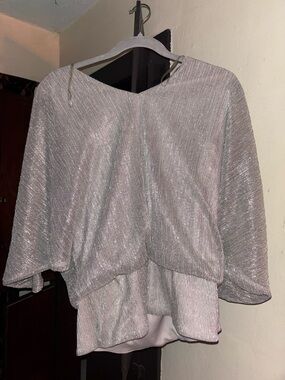MSK Sparkling Silver Pleated Top